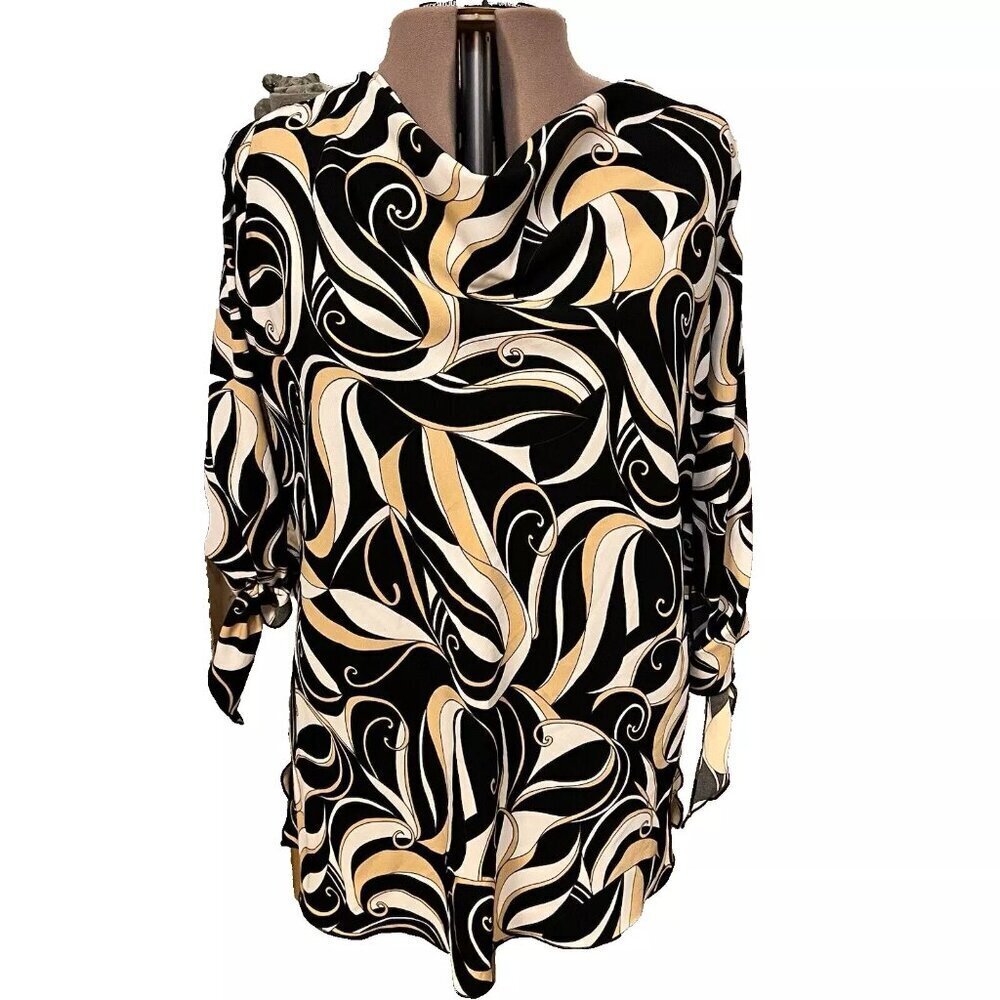 Blue Diamond Plus. Sz 16. 3/4 Sleeve w Tie. Pullover Top. Draped Neck. B32
